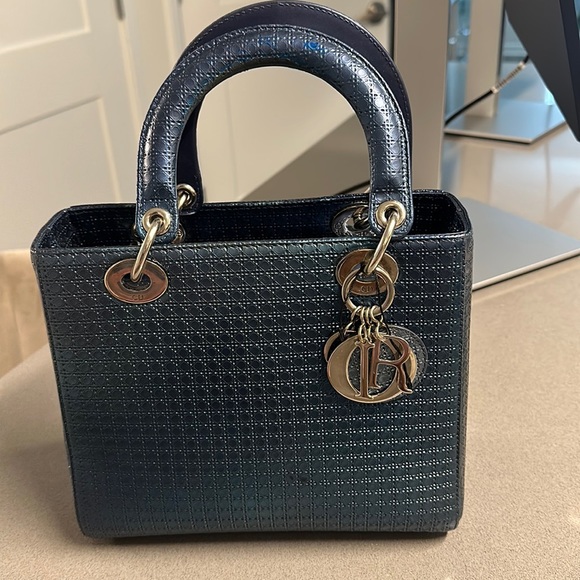 Dior Handbags - Authentic Patent metallic Lady Dior blue bag